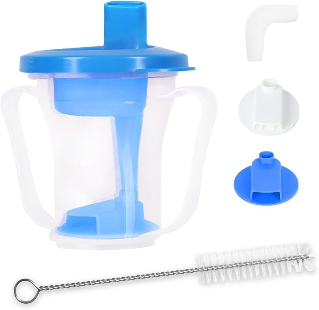 Dysphagia Regulating Drinking Cup Spill-Proof Adaptive Cup for Adults with Swallowing Difficulties, Elderly, Parkinsons & Dementia Patients (Blue-Pack of 1 Count)
