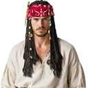 Pirate Captain Costume Wig for Men Women Cosplay Halloween Party Costume Props Bandana Braid Beads Accessories (Black)