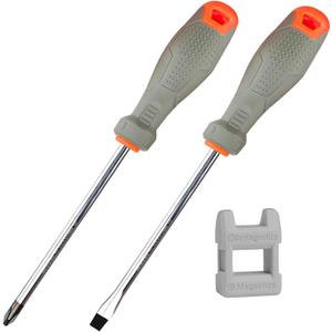 2 Pack Magnetic Screwdriver Set, Slotted and Phillips Screwdriver 6 Inch, Non Slip Cushion Grip Screw Driver Kits include Magnetizer, for Home Repair and Industrial Use