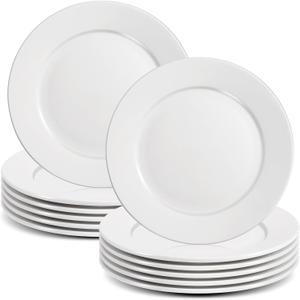 12 PCS White Dinner Plates, 8 Inch Round Dinner Plates Set, Ceramic Dessert/Salad Plate, Porcelain Appetizer Plate, Microwave & Dishwasher Safe