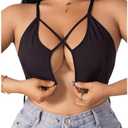 RoseSeek Women's Plus Size Criss Cross Front Closure Bra Cut Out Ribbed Knit Wireless Bralettes, 1XL