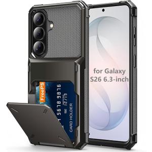 for Samsung S26 Wallet Case 5 Credit Card Holder for Galaxy S26 Flip Cover Hidden Compartment ID Slot Card Holder for Men Women Shockproof Dual Layer TPU Hard Shell Protective Bumper Gunmetal