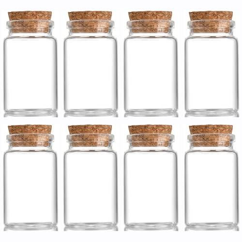 EWEIGEER 8 pcs 45ml Small Glass Bottles with Cork Stopper,Spice Vials Jars,Cute Storage Jar,Wishing Bottle 37x60mm(1.46x2.36inch)