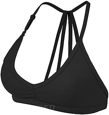 YEOREO Workout Sports Bras for Women Padded Strappy Open Back Gym Bra Light Impact Criss Cross Yoga Crop Top, XS, Black