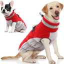 AOFITEE Dog Coat, Warm Dog Winter Coat, Reflective Cold Weather Dogs Puffer Jacket with Harness Built in, Waterproof Pet Fleece Vest Snowsuit for Small Medium Large Dogs, Christmas Red L