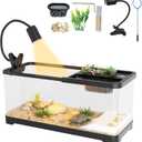 5.3 Gallon Turtle Tank, 9 In 1 Turtle Tank Kit with Climbing Platform, Adjustable Lamp, 3 Modes Filter, Hydropics Basket, Aquarium for Crabs, Fishes, Amphibians, Reptiles Enthusiasts Beginners (Black)