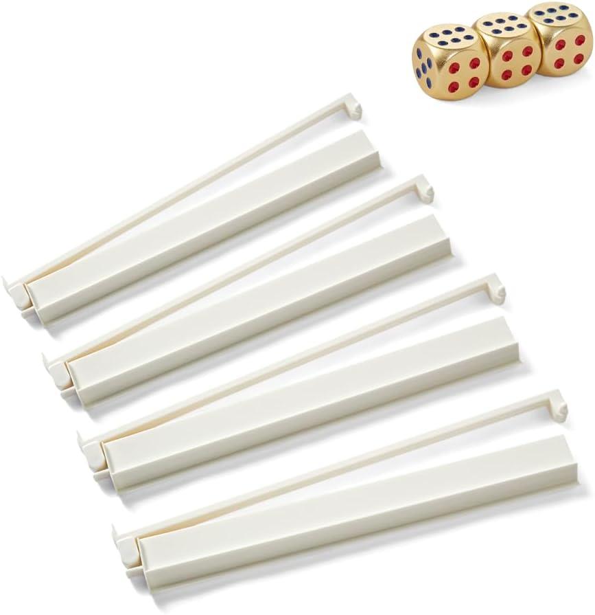 Mahjong Racks with Pushers, Clear Acrylic American Majiang Tile Racks, Enhanced Mah Jongg Tile Holders Set of 4 with 3 Goldern Dics (Beige White)