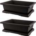 2 PCS 14 Inches Plastic Bonsai Training Pots, Rectangular Bonsai Tree Pots with Trays, Large Plastic Bonsai Container for Indoor, Outdoor