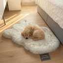 IHAPPYDOG Luxury Faux Fur Orthopedic Dog Bed, Memory Foam Dog Bed for Small, Medium, Large and XL Pets, Fluffy Pet Rug with Waterproof and Washable Cover (White w/Brown Tips, 40"x25")