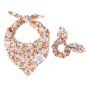 E-Clover Dog Bandanas & Matching Scrunchie Set Flower Dog Scarf Bibs Girl Pet Bandana with Bow Tie for Medium Large Dogs Owner Mom Fall