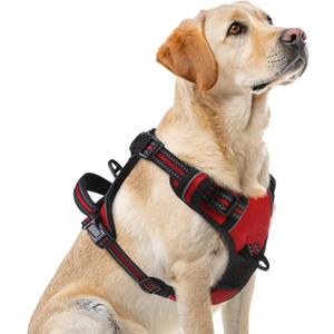 PUPTECK No Pull Dog Harness for Large, Adjustable Reflective Dog Harness with Handle Easy Control, Comfortable Soft Padded Pet Vest Harness for Large Dogs, Red L