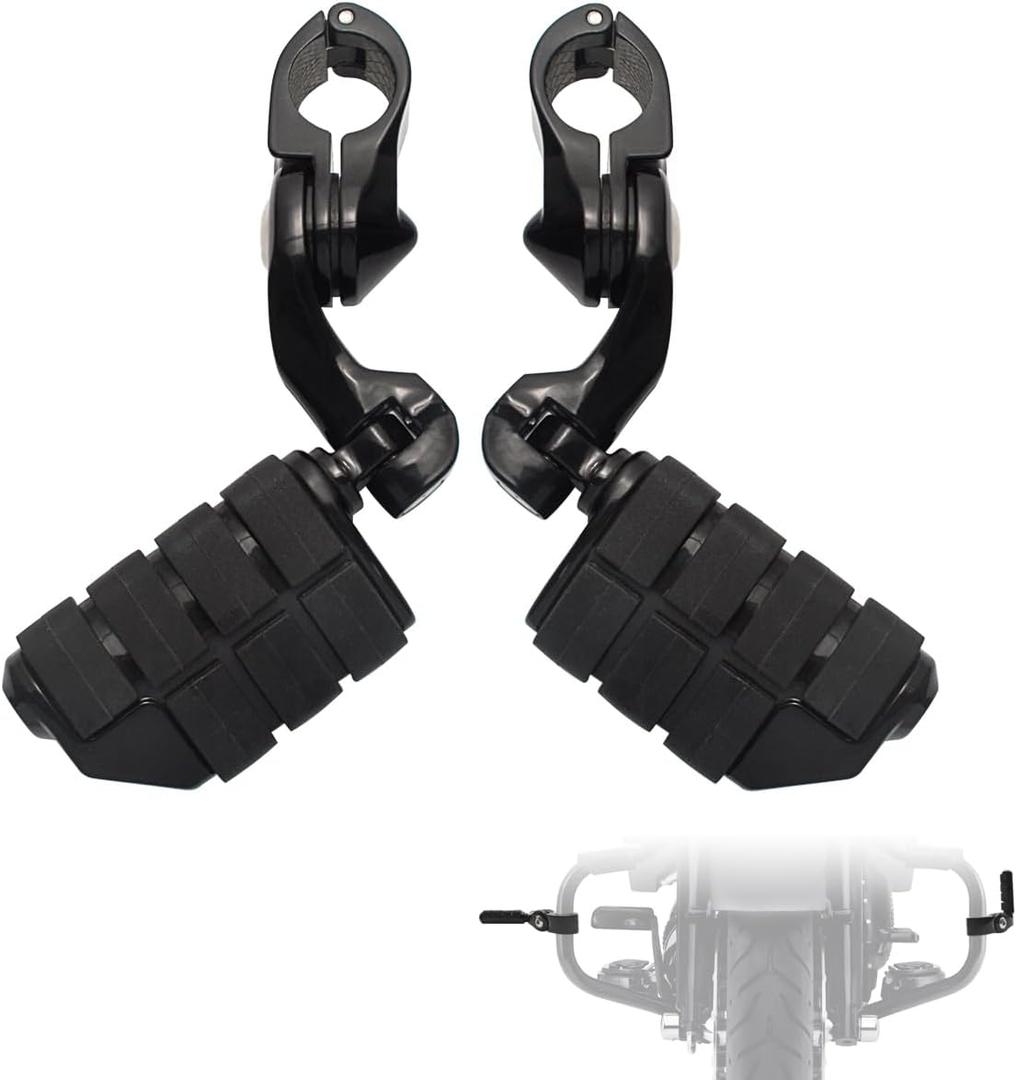 FOVPLUE 1.25" Highway Footpegs,Short Angled Adjustable Highway Pegs w/Mounts for Harley Touring Street Glide Electra Glide Road King Softail CVO Dyna Trike VRSC Sportster w/1-1/4" Engine Guard,Black#2