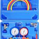 JIFETOR 3 Way AC Manifold Gauge Set, HVAC Diagnostic Refrigerant Charging Tool for Auto Household R134A R404A R410A Refrigerant, 5FT Hose Adjustable Quick Coupler Can Tap R410A Adapter (Blue Manifold)