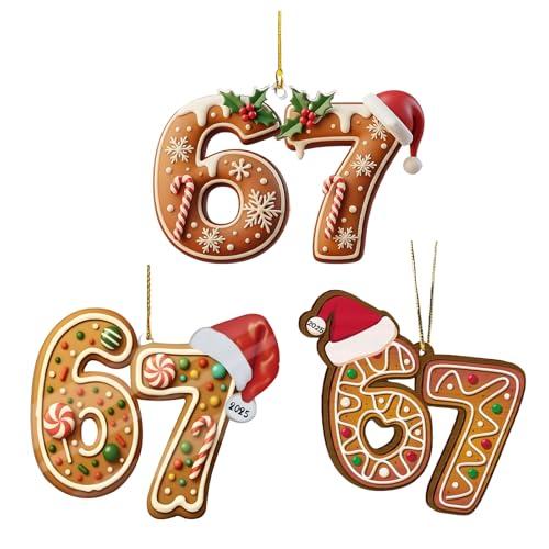 3PCS Six Seven Christmas Ornament，67 Acrylic Ornament, Funny 67 Meme Ornament，Santa Ornaments for Christmas Tree, Funny Teen Gift (C)