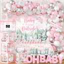 Baby It’s Cold Outside Baby Shower Decorations, Pink Winter Baby Shower Decorations for Girl Winter Woodland Tablecloth Banner Backdrop Balloon Box Cupcake Topper Hanging Swirl for Girl Gender Reveal