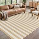 Rugalia Washable Woven 5x7 Area Rug, Khaki Striped Cotton Living Room Rugs Low Plie Non-Slip Bedroom Rug, Modern Farmhouse Neutral Floor Carpet for Dining Room Balcony Outdoor Patio