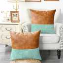 CaliTime Throw Pillow Covers Pack of 2 Soft Faux Leather Solid Dyed Cross Chenille Cushion Cases for Couch Sofa Home Decoration 18 X 18 Inches Light Teal Green