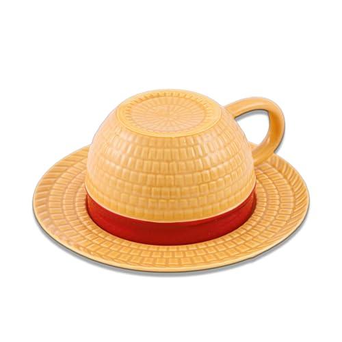 Novelty Ceramic Mug with Saucer – Anime Creative Design Coffee Cup, Unique Ceramic Tea Cup Set, Fun Gift for Fans, 8.5oz