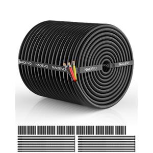 NAOEVO 14 Gauge Wire 3 Conductor Electrical Wire, 14 AWG Stranded PVC Cord, 12V Low Voltage/Tinned Copper/Flexible Cable for Automotive Wiring, Lamp Cord, Marine Cable (200FT)