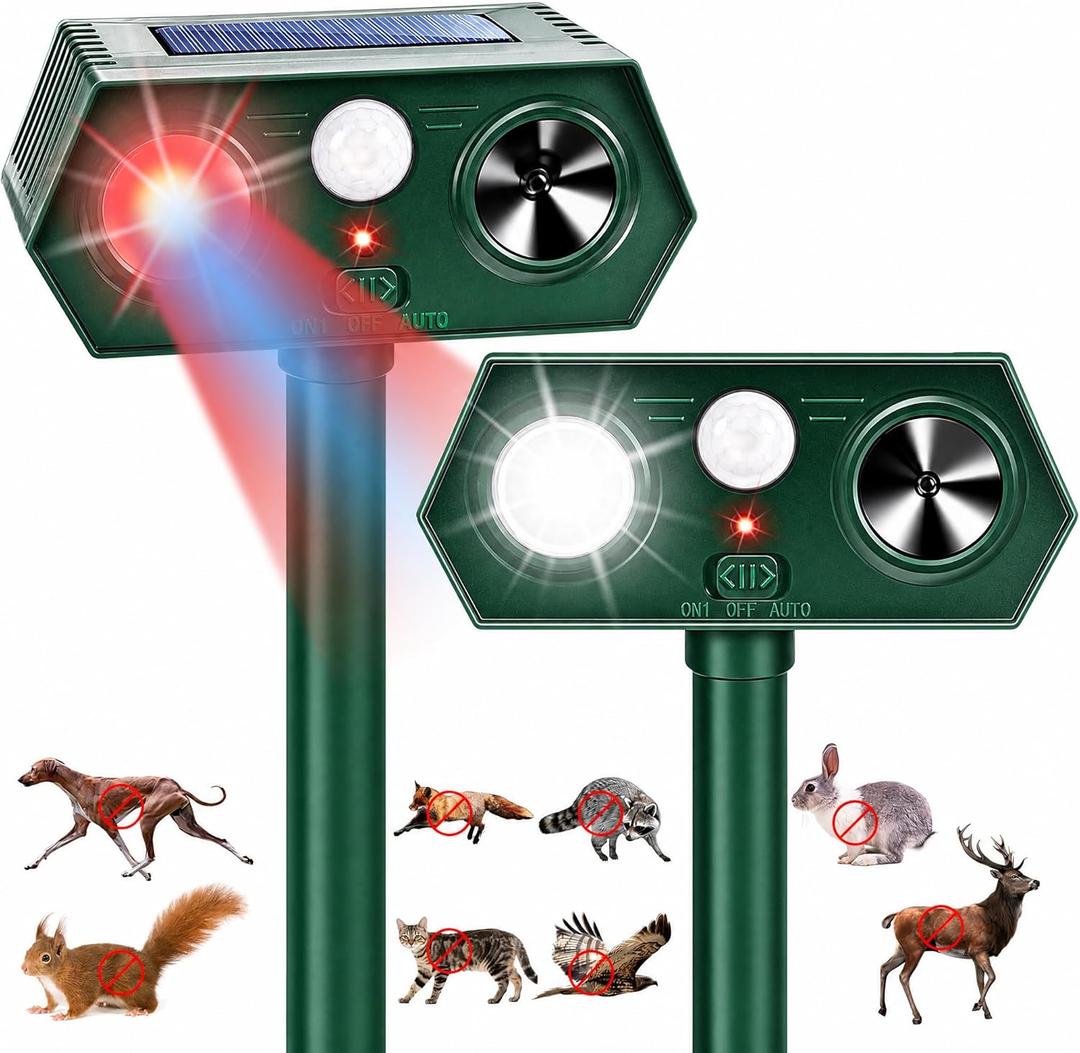 2026 Sonic Fortress Pro Deer Repellent Devices, Racoon Repellent Outdoor Squirrel Fortress Pro IP65 Animal Repeller Cat Deterrent with Motion Sensor&Light to Scare Bear Dog Out of Garden Yard(2Pack)