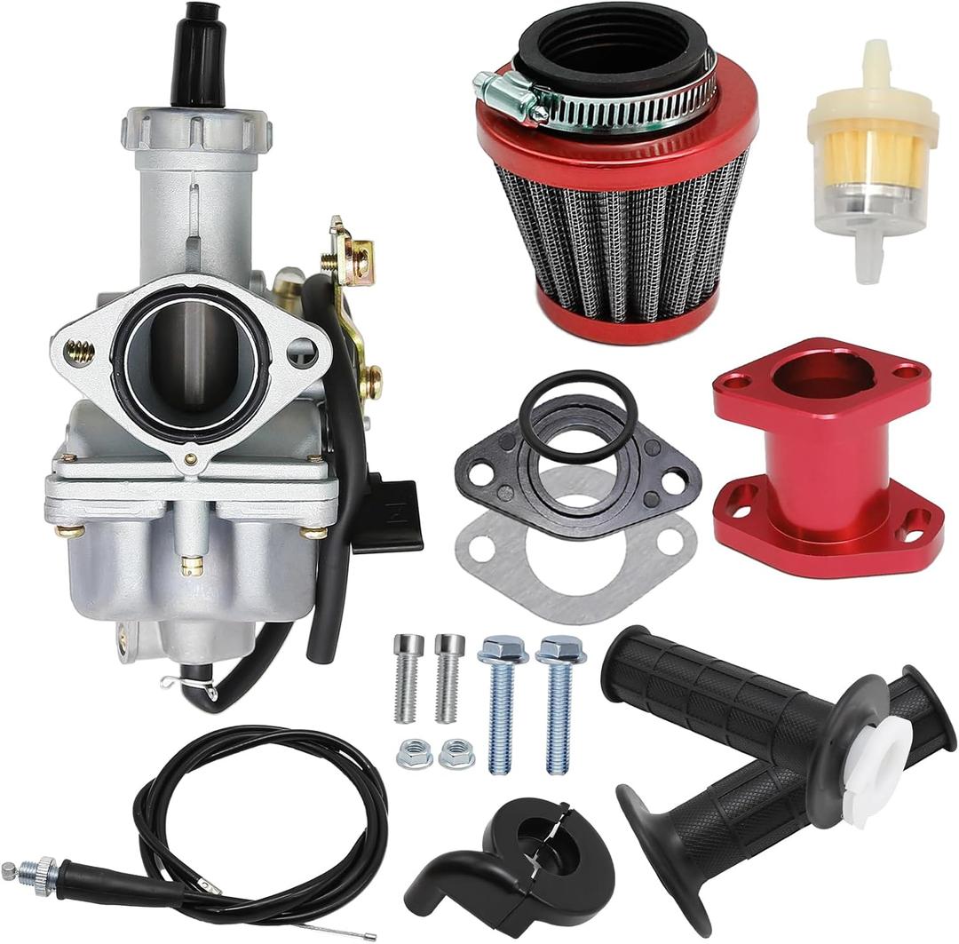 PZ27 Carburetor Kit for Honda XR100 XR100R CRF100F 4 Stroke CG 125CC 150CC 200CC 250CC CNC ATVs, Go Karts and Dirt Bikes w/Intake Manifold 38mm Air Filter Throttle Control Handle (Red)