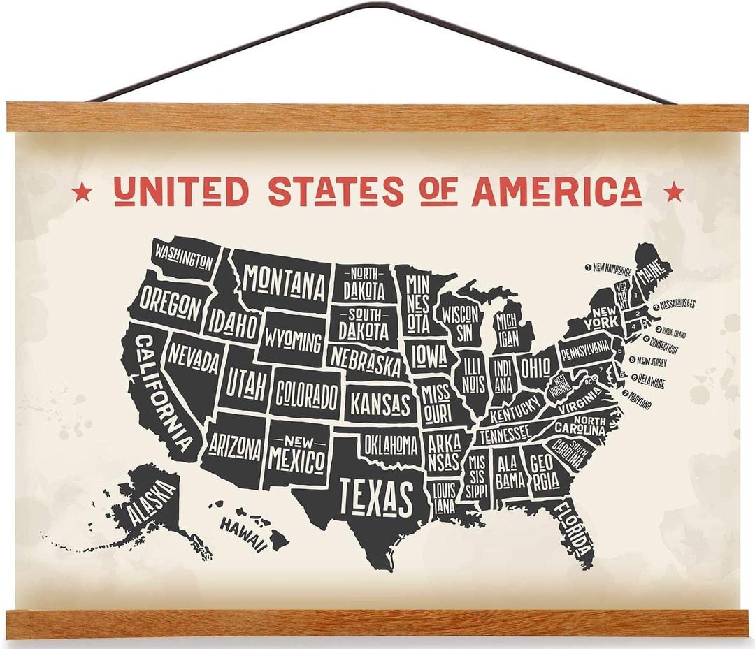 Magnetic Poster Hanger Frame for 72x48 72x36 72x70 Movie Music Posters Wall Art,Teak Wood Picture Frames for Large Canvas Diamond Map Decor, Living Room Calendar Banner Tapestry Photo Hanging Stand