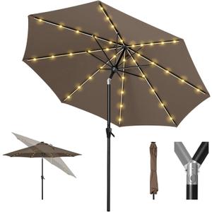 Tempera Patio LED Umbrella with Light | Solar Outdoor Umbrella | Market Table Parasol with Push Button Tilt and Crank, with Sturdy Pole & Fade Resistant Canopy, Easy to Set, Size: 10 FT