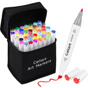 Caliart Alcohol Based Markers, 52 Colors Art Marker Set Fine & Chisel Dual Tip, Permanent Colored Pens for Adults Artists Coloring Book Illustration Sketch Lettering Drawing Cards Planner (52 Count (Pack of 1))