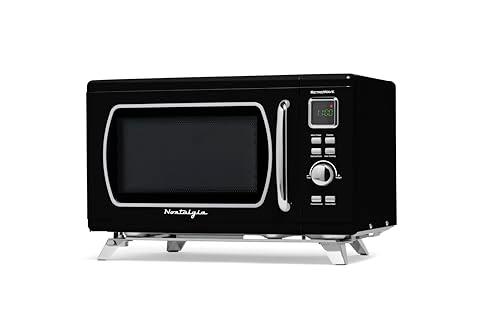Nostalgia Mid-Century Retro Countertop Microwave Oven - Large 900-Watt - 0.9 cu ft - 8 Pre-Programmed Cooking Settings - Digital Clock - Kitchen Appliances - Black