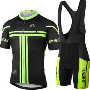 INBIKE Cycling Jersey Mens Set Reflective Breathable Biking Outfit Quick-Dry Bib Bicycle Jersey with 3D Padded Shorts (Small)