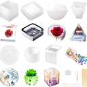 Resin Molds Silicone Kit 20Pcs,Epoxy Resin Molds Including Sphere,Cube,Pyramid,Square,Round, Used for Create Art,DIY,Coasters,Candles.Bonus Decorative Sequins and The Complete Set(20PCS Resin Molds)