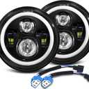 7 Inch LED Headlights Round Halo Angel Eyes DRL Amber Turn Signal Lights H6024 LED Headlights Replace High/Low Sealed Beam Fits Wrangler JK TJ LJ CJ with H4 H13 Adapter, 2PCS (White & Amber Halo)