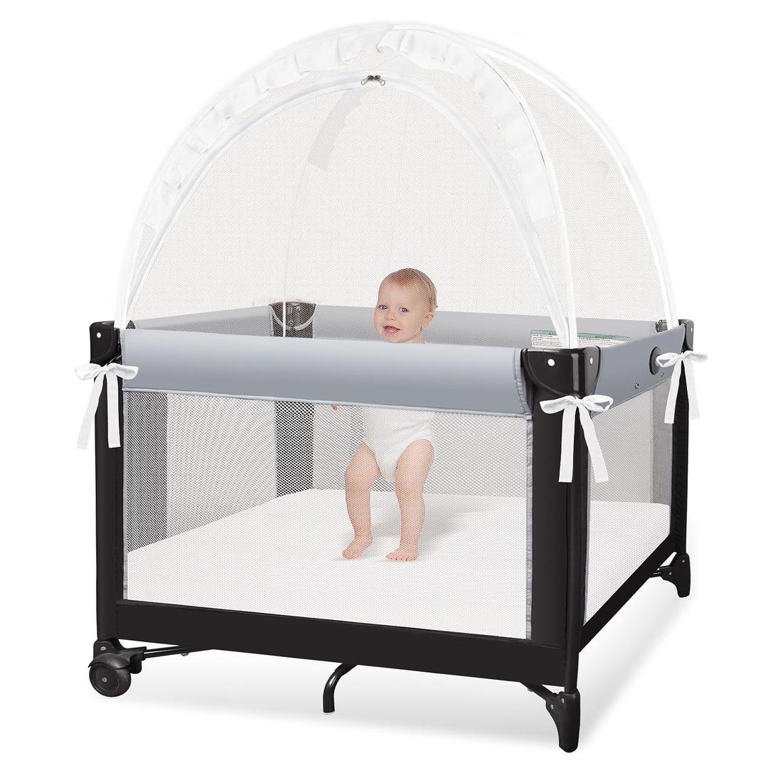 Crib Tent - Crib Net to Keep Baby in, Stop Baby from Climbing Out of Cribs, Pop Up Cribs Tent with Durable Breathable Net Double Zipper Strong Rods Installation Convenience