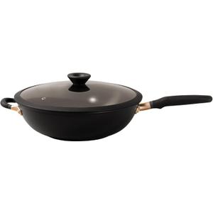Meyer Nonstick Wok with Glass Lid | 12.5" Induction Compatible Stir Fry Pan | Hard Anodized | Dishwasher Safe | Oven Safe | Matte Black with Silicone Handles | Accent Series Cookware | 12.5inch/32cm, 6.1 Quarts
