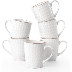 famiware Coffee Mugs Sets for 6, Eden 12 oz Mug Set, Coffee Cups with Handle for Coffee, Tea, Cocoa and Milk, Microwave and Dishwasher Safe, White Circle