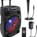 Pyle Portable Bluetooth PA Speaker System - 800W 12 Outdoor Bluetooth Speaker Portable PA System - Party Lights, USB SD Card Reader, FM Radio, Rolling Wheels - Wired microphone, Remote - PPHP127B