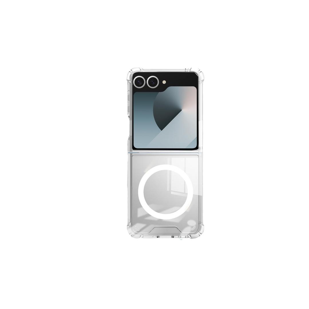 ioiFour for Samsung Galaxy Z Flip 6 Magnetic Clear Case, Compatible with Wireless Charger and Magsafe Card Wallet, Simplistic Transparent Shockproof and Drop-Proof Case (Flip 6)