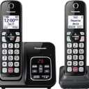Panasonic Cordless Phone with Answering Machine, Advanced Call Block, Bilingual Caller ID and High-Contrast Display, Expandable System with 2 Handset Cordless Telephones - KX-TGD832M (Metallic Black)