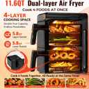 Air Fryer - Dual Basket Air Fryers, 11.6QT Double Airfryer, 2 Stacked Rack, Large Family Size, Touchscreen Controls, 6-in-1 Presets, Roast, Sync & Match Functions, Dishwasher-Safe Parts