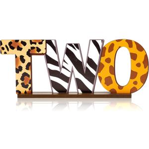 Jungle Safari 2-Letter Table Centerpieces - Baby Shower & Toddler Birthday Decor, Wooden Giraffe, Zebra & Leopard Prints