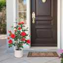 Yepdin 39 inch Artificial Rose Tree with Decorative White Planter,21 Blooming Fake Outdoor Flower Trees,Faux Plants for Indoor Home Front Door Decor