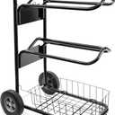 Homestead 220 Lbs Rolling Saddle Rack Cart with Basket – Heavy Duty Saddle Stand for Western Horse Gear, Organizers and Storage for Tack Room, Bridle, Horse Lovers, Cowboy - 3 Tier Saddle Rack Carts