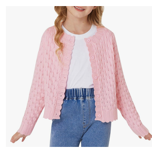 GRACE KARIN Girls Cropped Cardigan Sweaters Long Sleeve Cable Knit Button Front Sweater 6Y