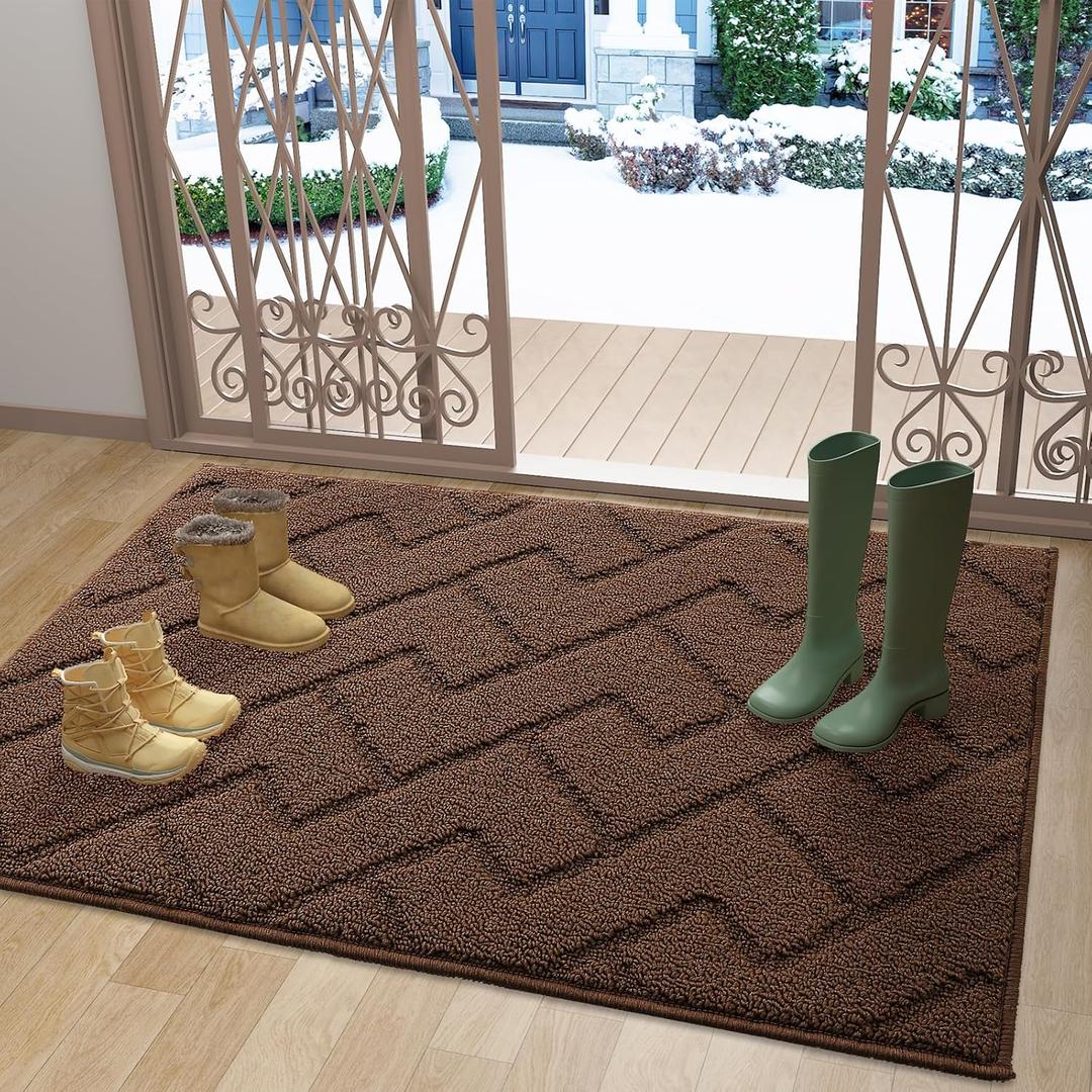 OLANLY Indoor Door Mat, 40x32, Dirt Resistant and Absorbent, Sturdy Non-Slip Rubber Backing, Easy to Clean, Washable Low-Profile Doormat for Entryway, Coffee