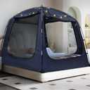 Bed Tent Bed Canopy Breathable 100% for Adult and Kids Light Reduction Sleeping Dream Tents Indoor Portable Big Space with String Light 4 Doors Twin Full Queen King Size