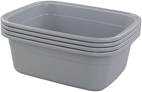 Jekiyo Plastic Dish Tubs, Grey Wash Basin, 12 QT/4 Packs