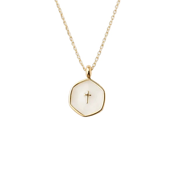 Gold Cross Necklace with Enamel Detail, Baptism and First Communion Gift, Faith Necklace