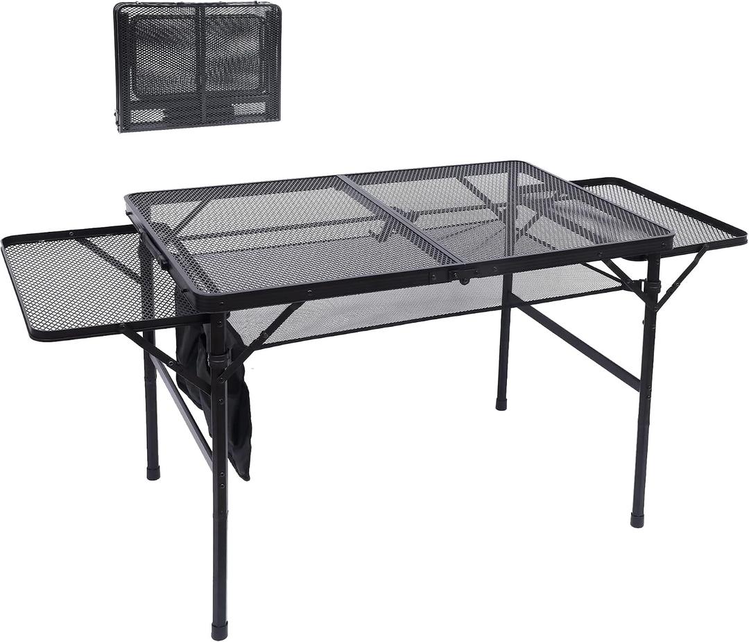 Nice C Folding Grill Table, Camping Table, Tailgate Tables, Grill Tables, Outdoor, Metal Folding Adjustable Height & Width, Mesh Net, Carry Handle