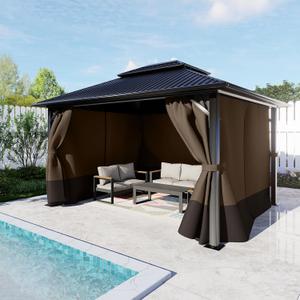 BPS 10' x 13' Gazebo Privacy Curtains with Double Zipper, 4-Panels Side Wall Universal Gazebo Side Panels Replacement for Patio, Outdoor Canopy, Garden and Backyard (Curtain Only)