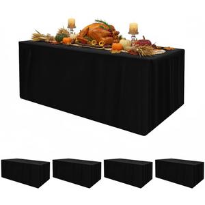 HolidayIdeas 4 Pcs Fitted Black Table Cloths for 6 Foot Rectangle Tables, Wrinkle Resistant Washable Table Covers 72x30 Inch for Vendor Booth Display, Banquet, Trade Show